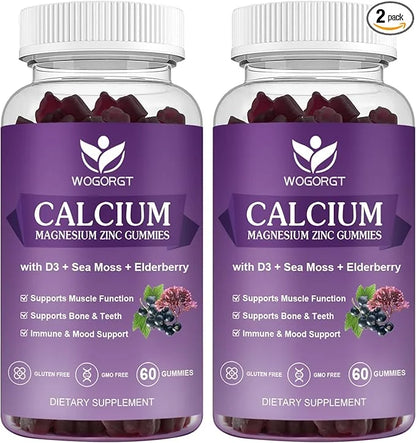 Calcium Magnesium Zinc Gummies with Vitamin D3 60 Gummies (2 Pack)