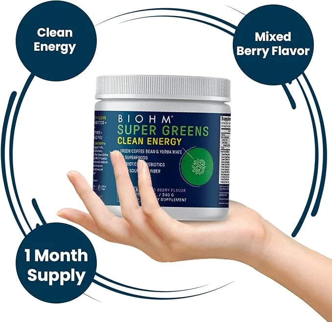 BIOHM Super Greens Clean Energy 30 Servings 34 Natural