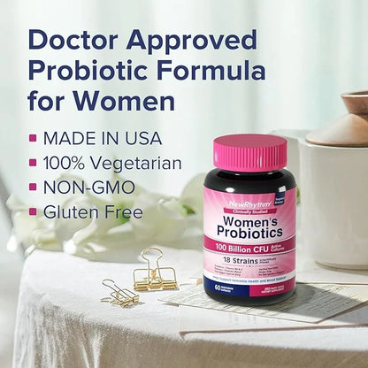 NewRhythm Probiotics for Women, P-5-P, Vitamin 100 Billion 18 Strains, 60 Capsules,