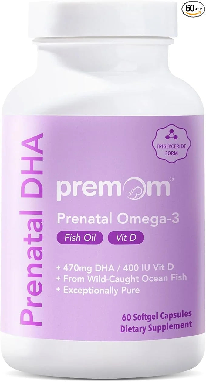 Premom Prenatal DHA Fish Oil: Triglyceride 3 with 470mg DHA, 200mg EPA 400 IU D3 Supplement