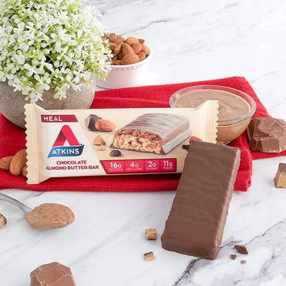 Atkins Chocolate Almond Butter Protein Meal Bar, Keto Friendly, 5 Count - Product Image