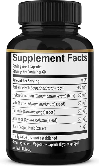 (2 Packs) Berberine Supplement Plus Ceylon Cinnamon, Turmeric, Artichoke, Milk Thistle, Black Pepper - 120 Capsules - 4 Mo...