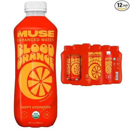 MyMuse Organic Enhanced Flavored Water, Blood Orange, 16.9 Fl Oz Bottle (12 pack), 1G of Sugar, Immune Support with Zinc &...