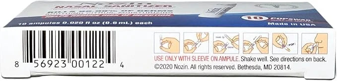 Nozin® Nasal Sanitizer® Antiseptic Popswab® Ampules 10ct Pack 99.99% of 62%