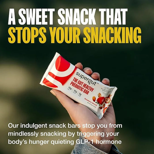 Supergut GLP-1 Boosting Prebiotic Bars, Strawberry Almond - Gut Healthy Protein Snacks & Breakfast Bars - Keto-Friendly Me...
