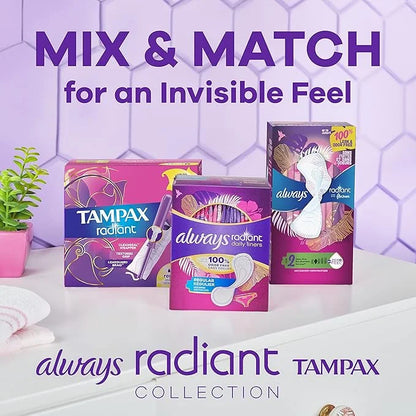 Always Radiant Feminine Pads For Women, 1 Regular 30 Count 6 Packs (180 Count