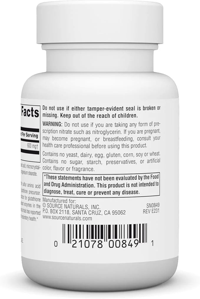 Source Naturals N-Acetyl Cysteine Antioxidant Support 600 mg 30 Tablets