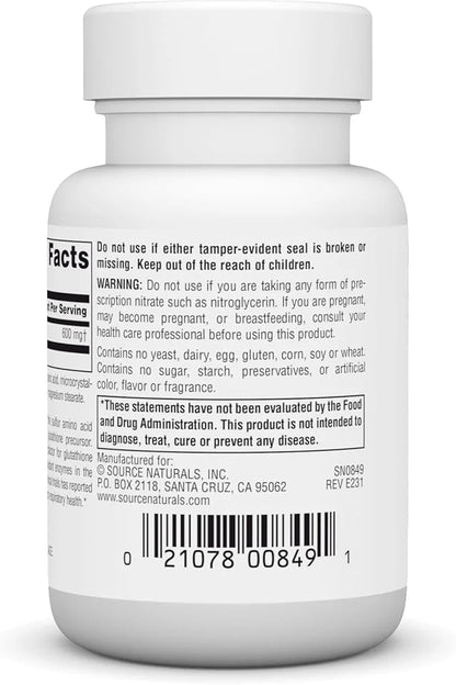 Source Naturals N-Acetyl Cysteine Antioxidant Support 600 mg 30 Tablets
