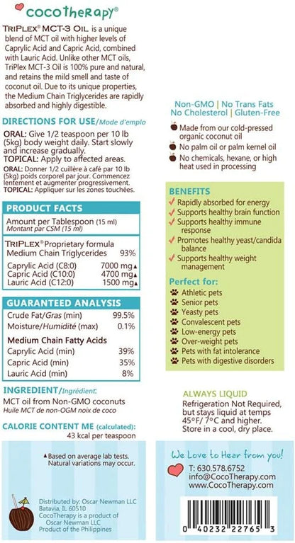 CocoTherapy Triplex MCT-3 Oil, Non-GMO, 100% Pure and Natural, 8 oz. - Product Image