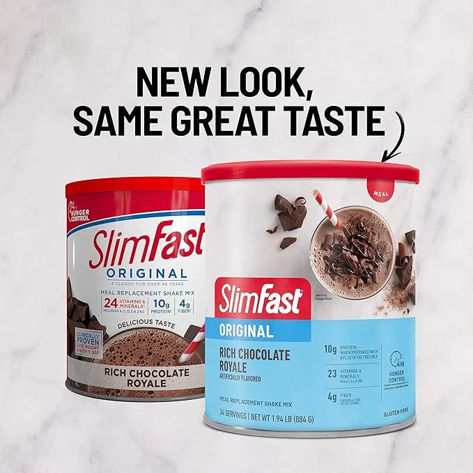 SlimFast Original Meal Replacement Powder, Rich Chocolate Royale, Weight Loss Shake Mix, 10g of Protein, 34 Servings (Pack...
