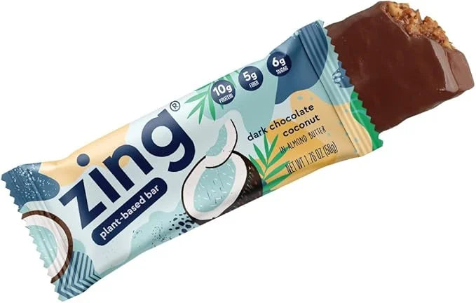 Zing Dark Chocolate Coconut Vegan Protein Bars, Gluten Free with High Protein, High Fiber, Dairy Free Nutrition Bars, Plan...