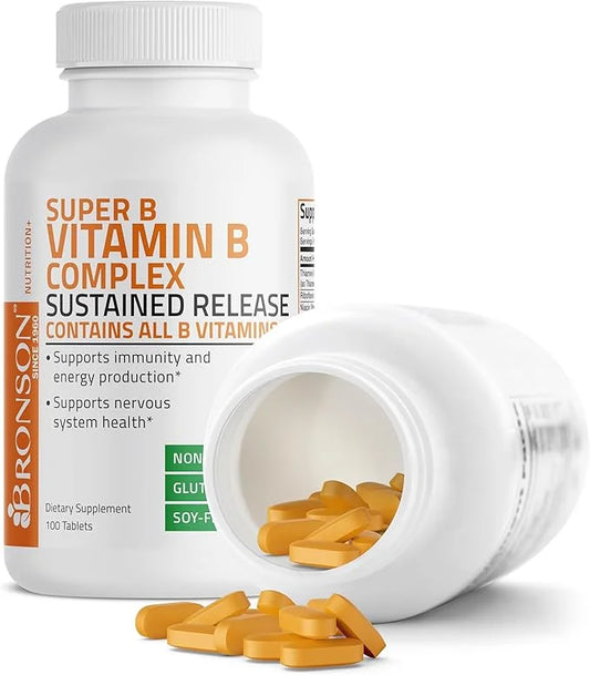 Bronson Super B Vitamin B Complex B1, B2, B2, B3, B3, B6, B6, B9 B9 - B12) Contains 100 Tablets