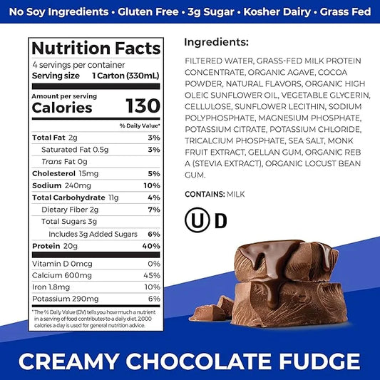 Orgain Clean Protein Shake, Grass Fed Dairy, Creamy Chocolate Fudge - 20g Whey High Protein, Kosher, Ready to Drink, Low N...