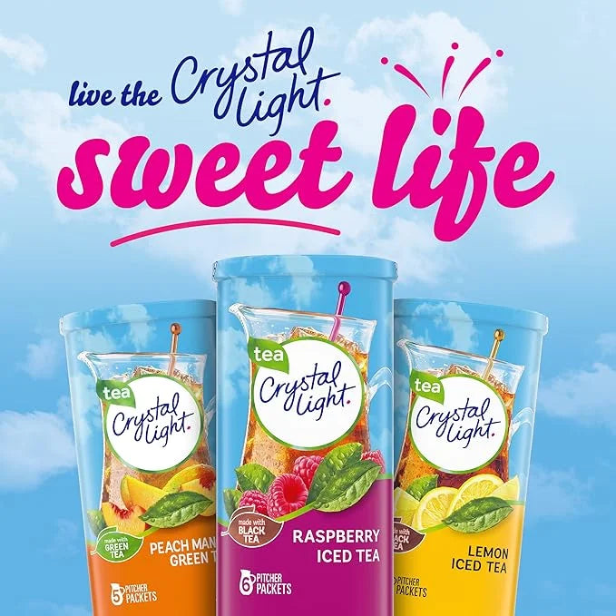 Crystal Light Raspberry Iced Tea Naturally Flavored Powdered Drink Mix, 72 ct Pack, 12 Canisters of 6 Pitcher Packets - Pr...