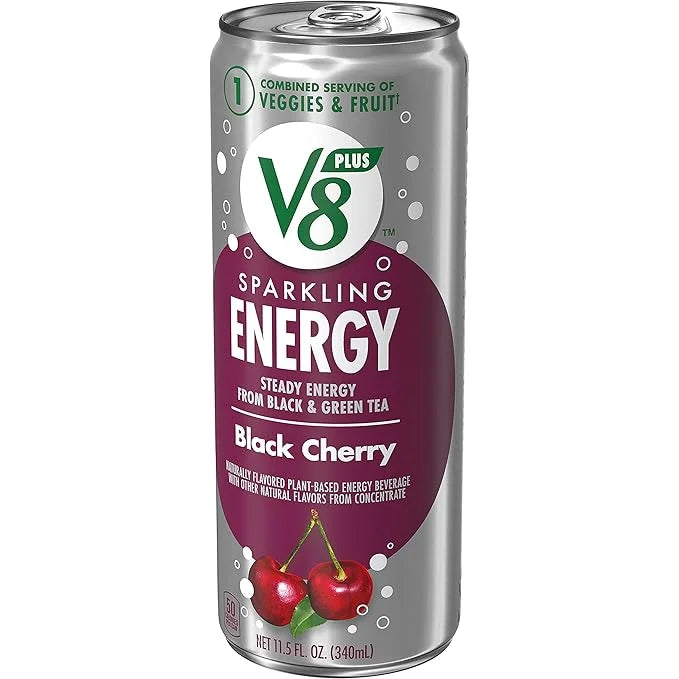 V8 +Energy Sparkling Black Cherry Juice Energy Drink, 11.5 fl oz Can (12 Pack) - Product Image