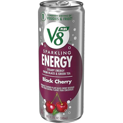 V8 +Energy Sparkling Black Cherry Juice Energy Drink, 11.5 fl oz Can (12 Pack) - Product Image