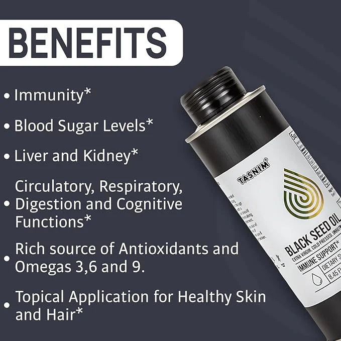 100% Ethiopian BlackSeed Oil 8.45 Oz - Cold Pressed Black Seed Oil for Immune Support, High Potency 5.7% - 21% Thymoquinon...