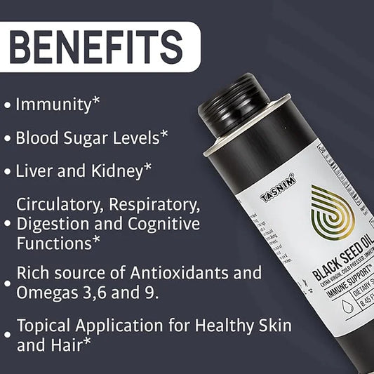 100% Ethiopian BlackSeed Oil 8.45 Oz - Cold Pressed Black Seed Oil for Immune Support, High Potency 5.7% - 21% Thymoquinon...