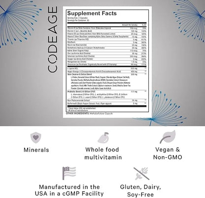 Codeage Clearface Pantothenic Acid, Niacin Supplement, D3, E, Omega-3, Niacinamide, 90 Capsules