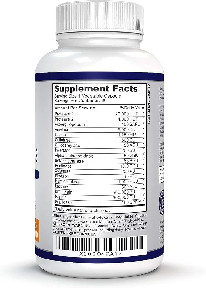 Premium Digestive Enzymes with plant-based enzymes, (60 Non-GMO