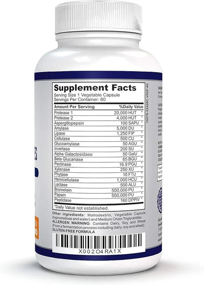 Premium Digestive Enzymes with plant-based enzymes, (60 Non-GMO