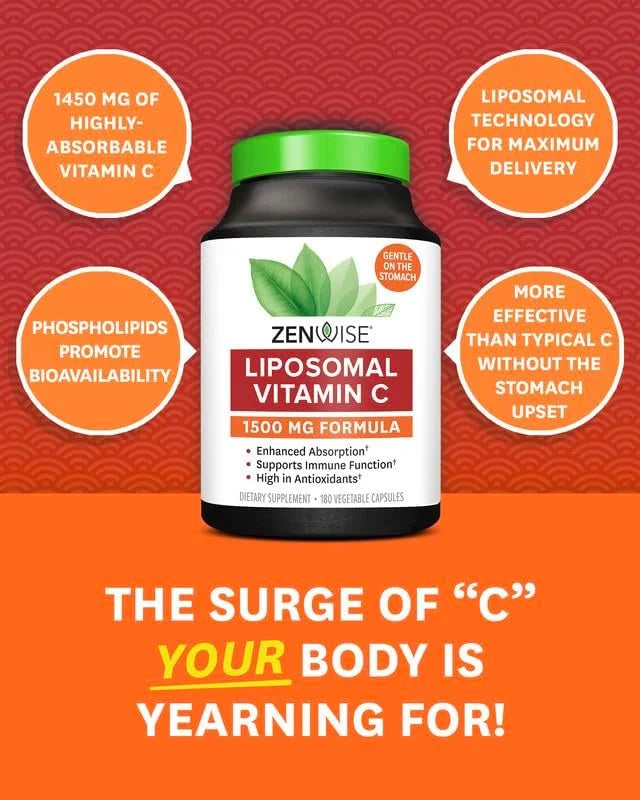 Zenwise Health Liposomal Vitamin C Supplement, 1500 MG Enhanced Absorption Organic Vitamin C Liposomal for Antioxidant, Im...