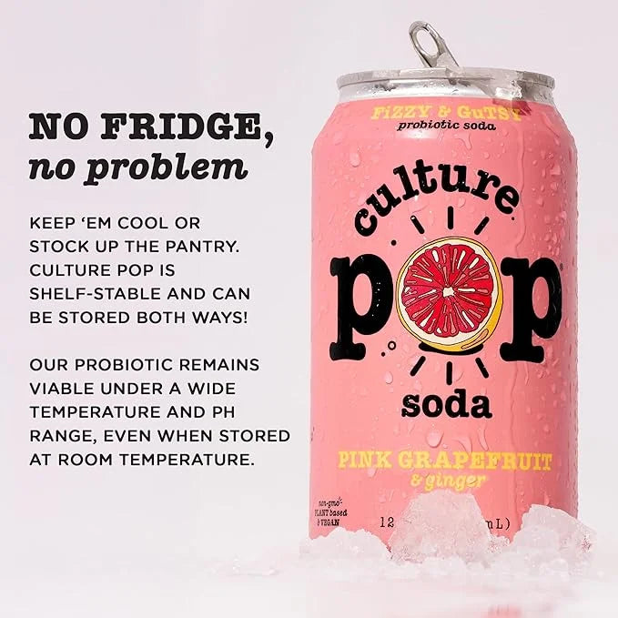 Culture Pop Soda, Pink Grapefruit & Ginger, Probiotic Low Sugar Soda, Sparkling Juice Alternative, Non-GMO, Kosher, Gluten...