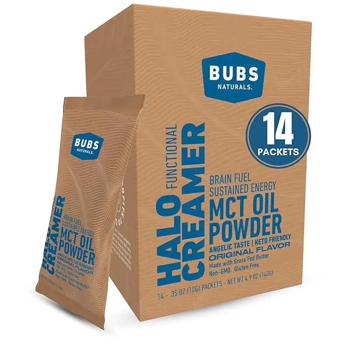 BUBS Naturals Halo MCT Oil Powder, 10g Travel Packets Functional Keto Coffee Creamer with MCT Oil & Grass-Fed Butter Unfla...