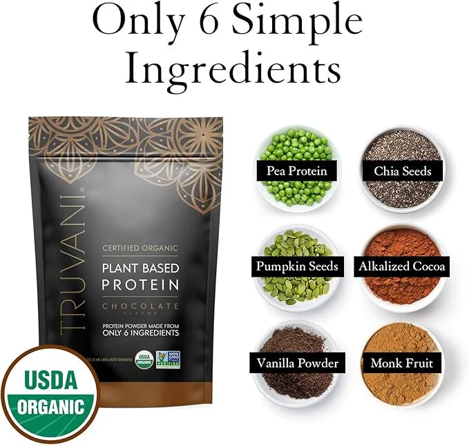 Truvani Vegan Pea Protein Powder | Chocolate | 20g Organic Plant Based Protein | 10 Servings | Keto | Gluten & Dairy Free ...