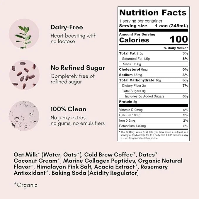 Pop & Bottle Classic & Vanilla Oat Milk Lattes - Cold Brew, Marine Collagen & Antioxidants, MCT Oil, Organic, Dairy Free, ...