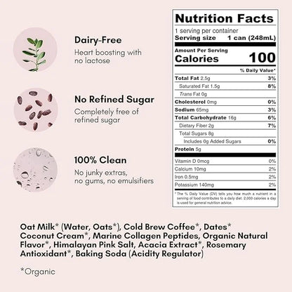 Pop & Bottle Classic & Vanilla Oat Milk Lattes - Cold Brew, Marine Collagen & Antioxidants, MCT Oil, Organic, Dairy Free, ...