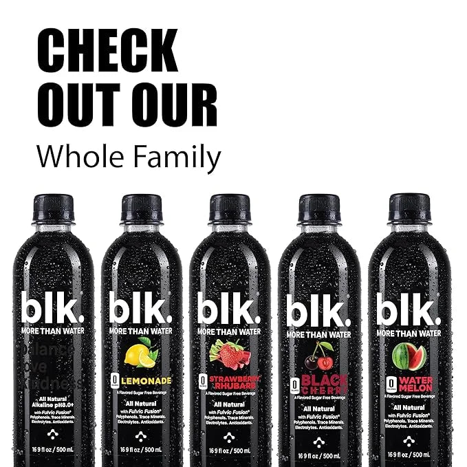 blk. Natural Mineral Alkaline Water, Watermelon, 500 mL Pack of 12, 8 pH Water, Bioavailable Fulvic & Humic Acid Extract, ...