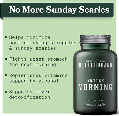Betterbrand BetterMorning All-Natural Ingredients with DHM - Supports Liver Aid - Gluten-Free & Vegetarian (42 Capsules) -...