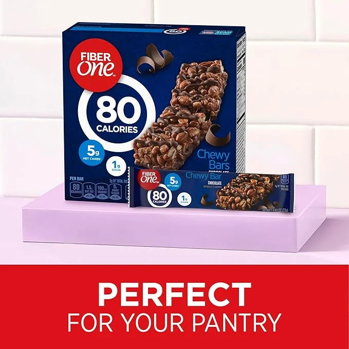 Fiber One 80 Calorie Chewy Bars, Chocolate, Snack Bars, 5 Ct, 4.1 oz - Product Image