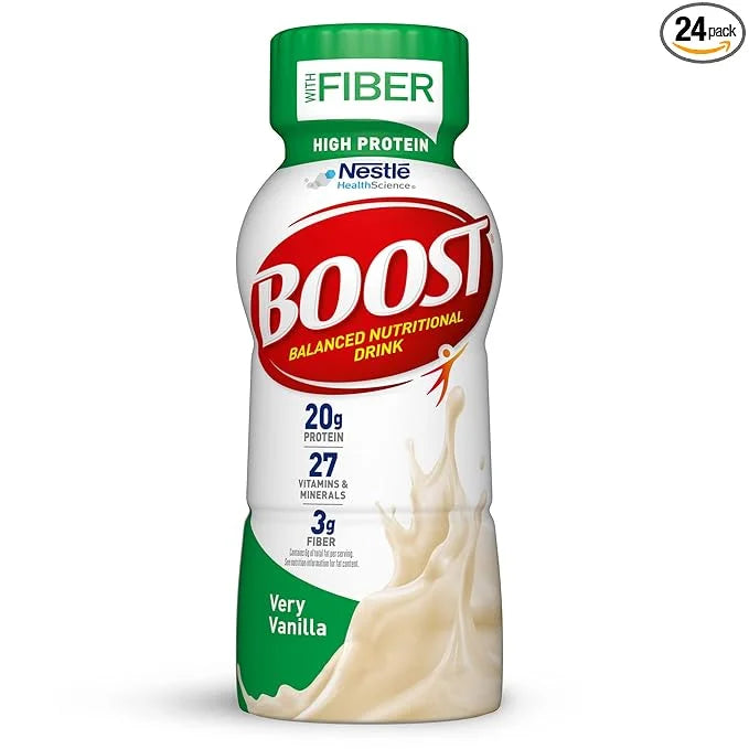 BOOST High Protein with Fiber Ready to Drink Complete Nutritional Drink, Very Vanilla, 8 fl oz Bottle, 24 Pack - Product I...