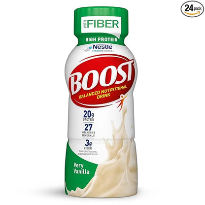 BOOST High Protein with Fiber Ready to Drink Complete Nutritional Drink, Very Vanilla, 8 fl oz Bottle, 24 Pack - Product I...