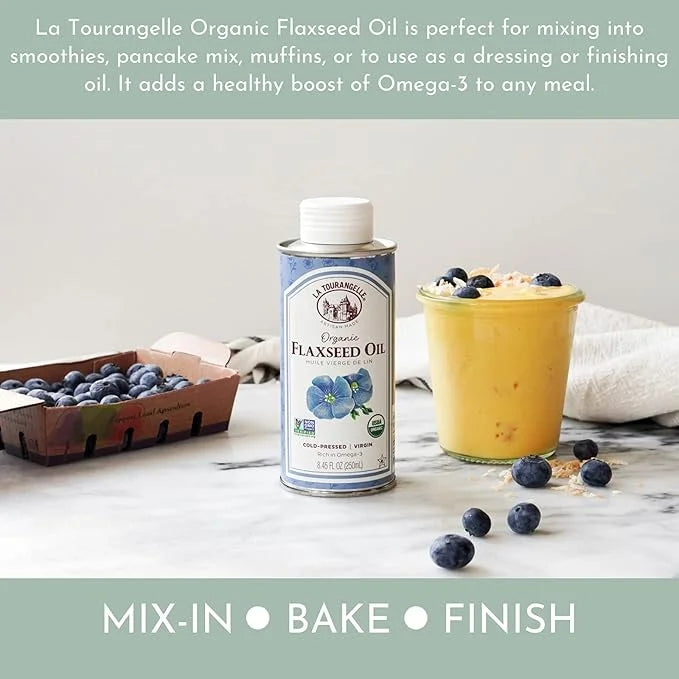 La Tourangelle, Organic Flaxseed Oil, Essential Omega-3 to Improve Heart Health, Vegan, Non-GMO, Gluten-Free, Kosher, Cast...
