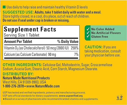 Nature Made Vitamin D3 2000 IU (50 mcg), 220 Tablets, 220 Day
