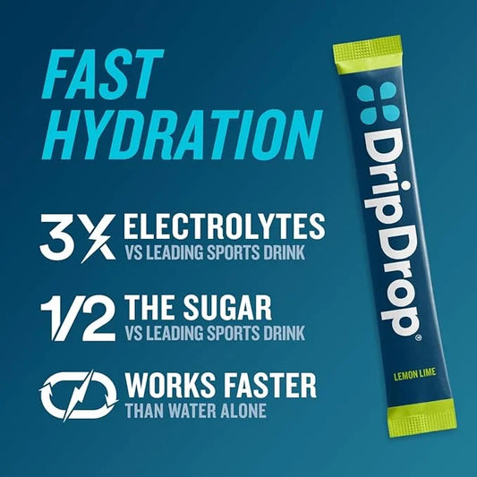 DripDrop Hydration - Lemon Lime - Electrolyte Drink Mix Single Serve Powder Packets | Non-GMO, Gluten Free, Vegan | 32 Sti...