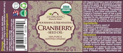 US Organic Cranberry Seed Oil, USDA Certified Organic,100% Pure & Natural, Cold Pressed Virgin, Unrefined in Amber Glass B...