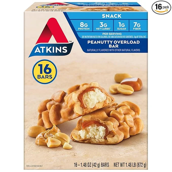 Atkins Snack Bar, Peanutty Overload, 8g Protein, 7g Fiber, 3g Net Carbs, Keto Friendly, 16 Count - Product Image