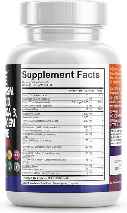 Clean Nutraceuticals Glucosamine Chondroitin MSM Turmeric 3 Pills 120 Count
