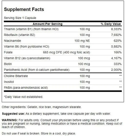 Swanson B-100 B-Complex Vitamins Energy Cardio 300 Capsules (3 Pack)