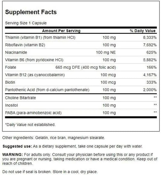 Swanson B-100 B-Complex Vitamins Energy Cardio 300 Capsules (3 Pack)