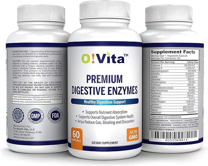 Premium Digestive Enzymes with plant-based enzymes, (60 Non-GMO