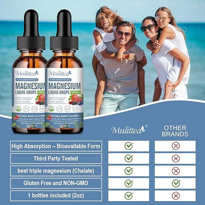 Magnesium Glycinate Liquid Drop - Triple Absorption Supplement to Support Nerves, Night, Heart, Muscles * -Sugar-Free with...