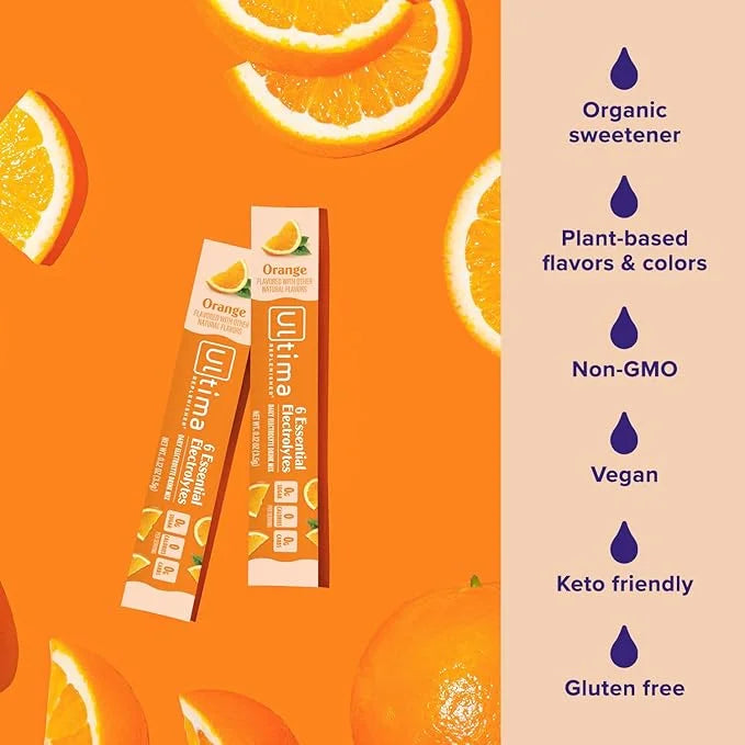 Ultima Replenisher Daily Electrolyte Powder Drink Mix – Orange, 20 Stickpacks – Hydration Packets with 6 Key Electrolytes ...
