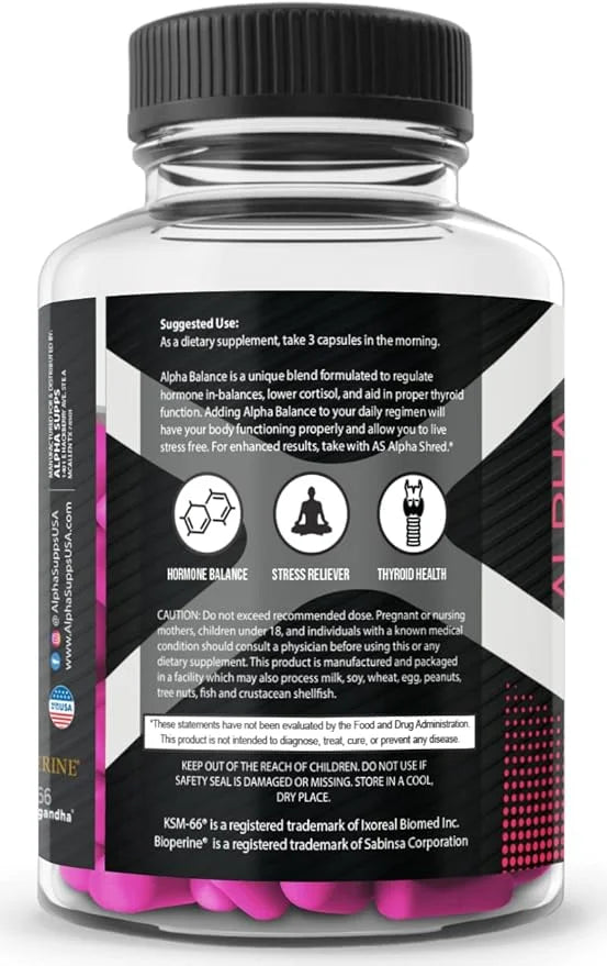 Alpha Balance | Hormonal and Healthy Stress Level Support | with Inositol and Ashwagandha | 90 Capsules - Product Image