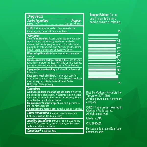 Chloraseptic Sore Throat Spray, Menthol, 6 2)