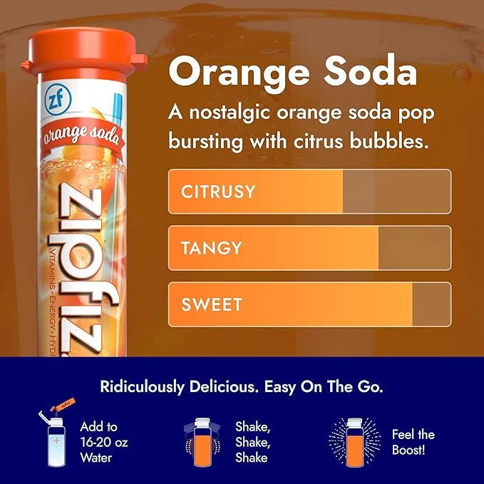 Zipfizz Daily Energy Drink Powder, Orange Soda, 20 Pack | 3-in-1 Sustained Energy, Rapid Hydration, and Essential Vitamins...
